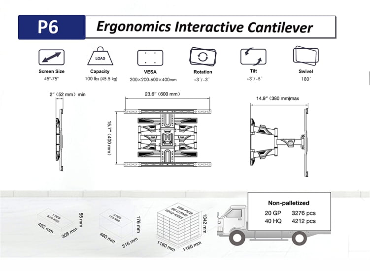 Suporte de parede para tv braço articulado tabela